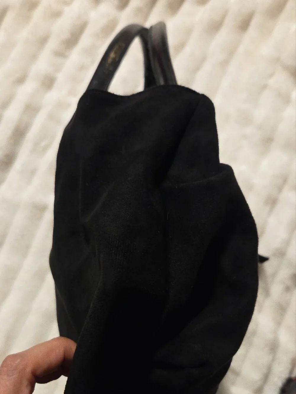 Black Suede Shoulder Bag with Leather Trim